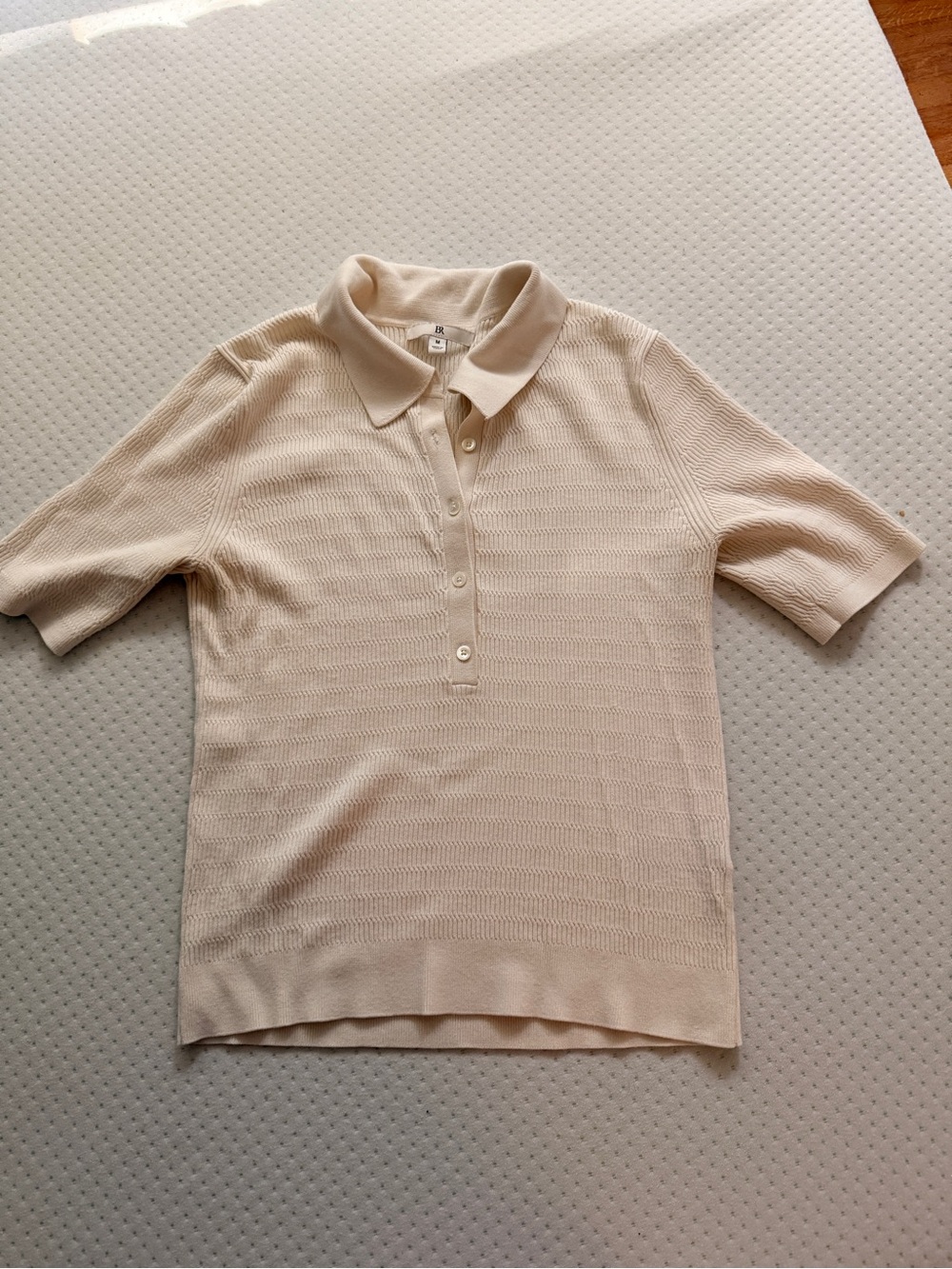 Banana Republic Cream Short-Sleeve Button-Down Knit Polo